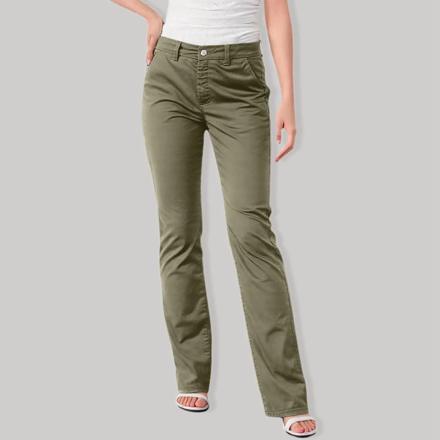 Women's Solid Color Stylish Casual Straight Leg Pants with Button Closure and Pockets Comfortable Work Trousers