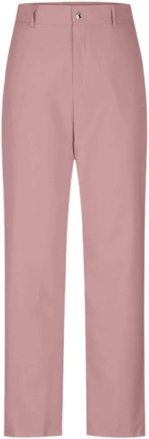 Women's Solid Color Stylish Casual Straight Leg Pants with Button Closure and Pockets Comfortable Work Trousers