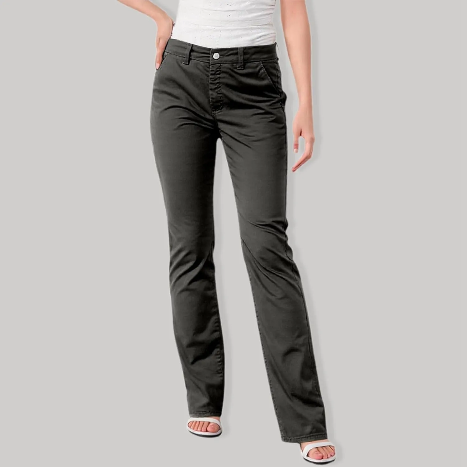 Women's Solid Color Stylish Casual Straight Leg Pants with Button Closure and Pockets Comfortable Work Trousers