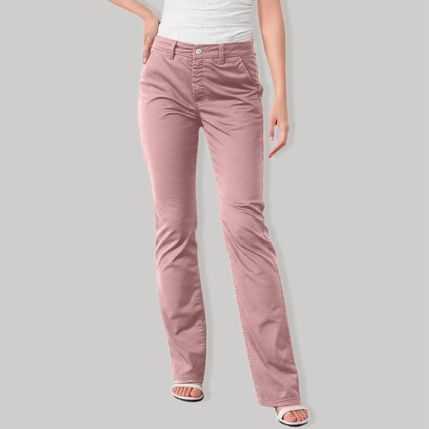 Women's Solid Color Stylish Casual Straight Leg Pants with Button Closure and Pockets Comfortable Work Trousers