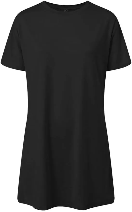 Women's Summer Simple Mid Length Dress Round Neck Short Sleeve Soft T Shirt Dress