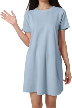 Women's Summer Simple Mid Length Dress Round Neck Short Sleeve Soft T Shirt Dress