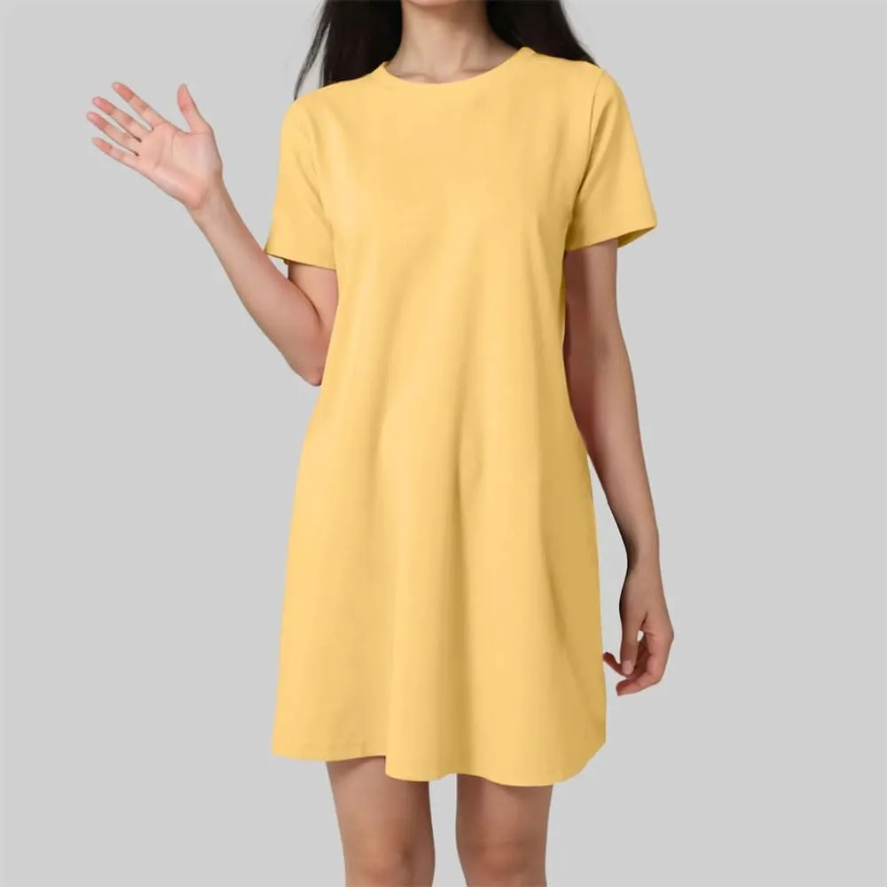 Women's Summer Simple Mid Length Dress Round Neck Short Sleeve Soft T Shirt Dress