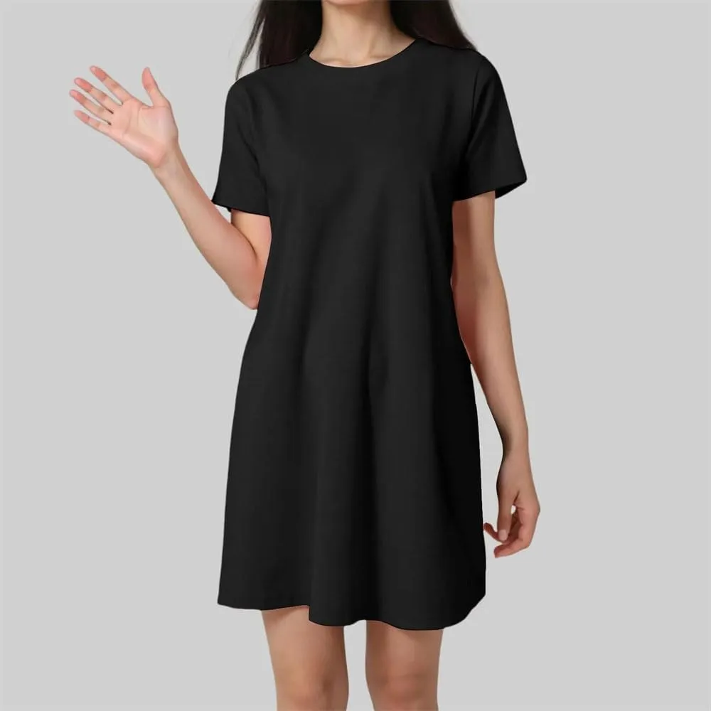 Women's Summer Simple Mid Length Dress Round Neck Short Sleeve Soft T Shirt Dress