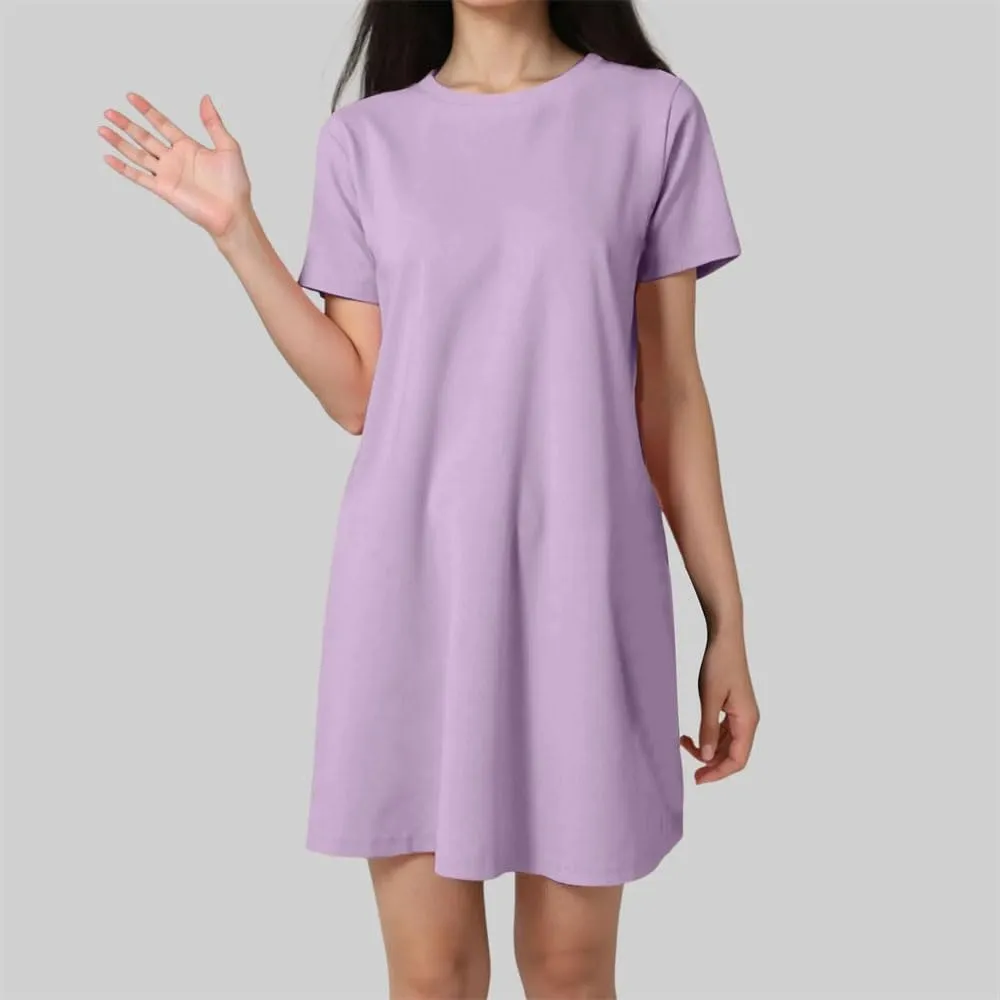 Women's Summer Simple Mid Length Dress Round Neck Short Sleeve Soft T Shirt Dress