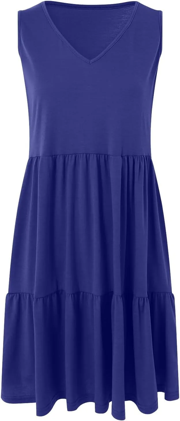 Womens Summer Sundress Boho Floral Casual Tank Dresses with Pockets Sleeveless Tiered Swing A Line Beach Dress