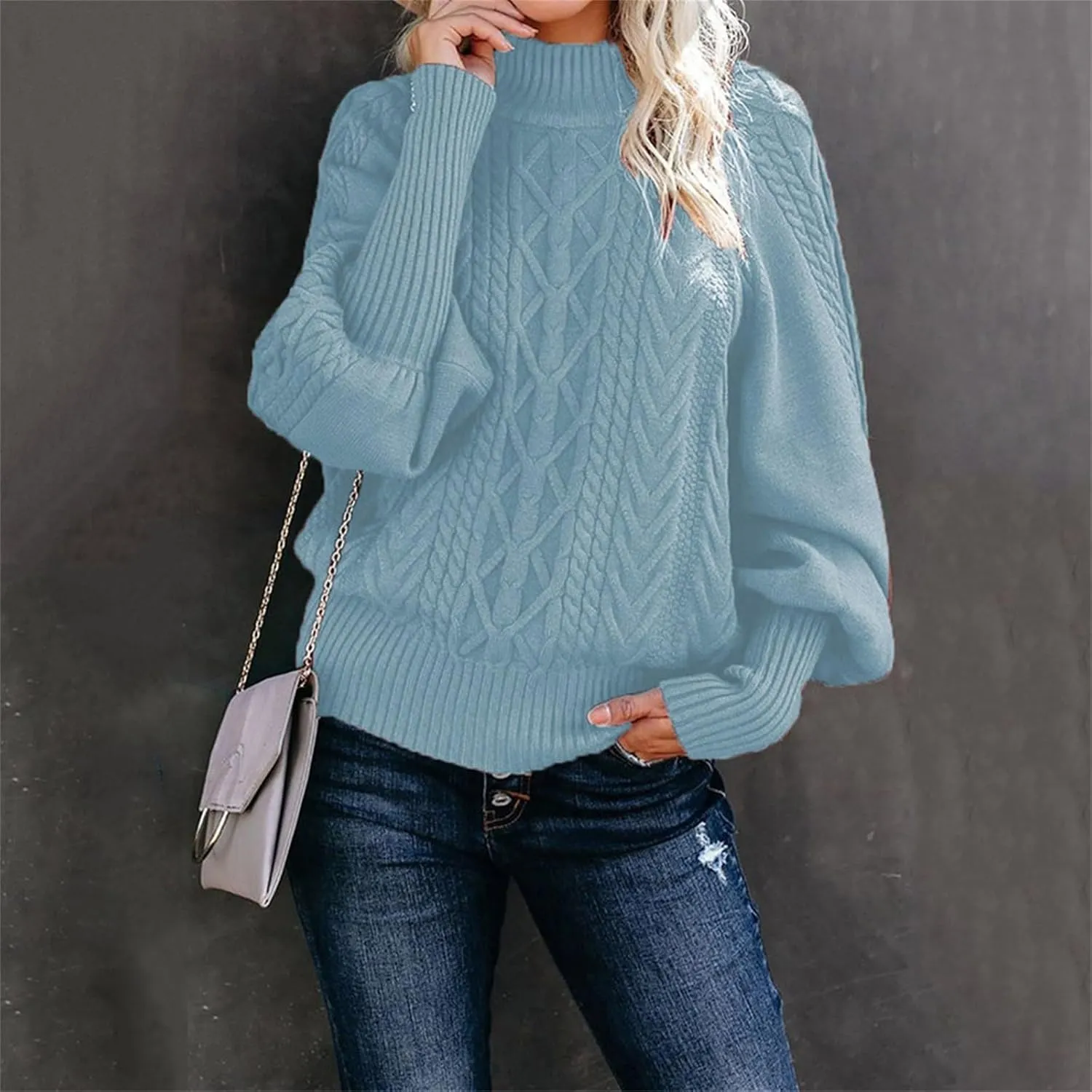 Womens Sweater Ladies Fashionable Comfortable Solid Color Pullover Long Sleeve Top Sweater Dark Sweatshirt