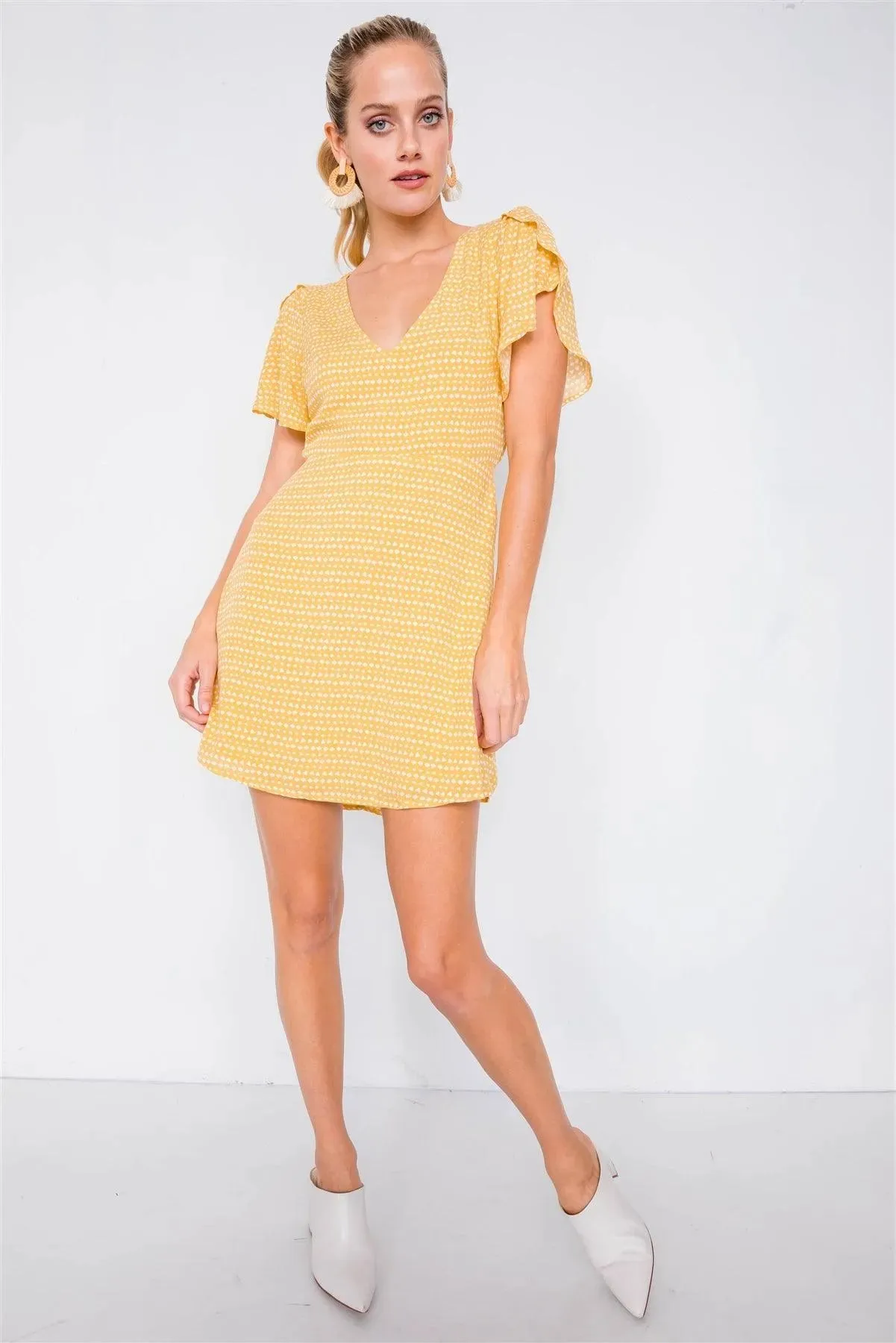 Yellow V-neck Open Back Mini Chic Sundress /3-2-1